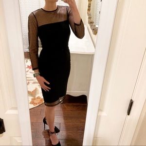 🌸 French Connection Black Sheer Polka Dot Dress Size 2 Zipper Back